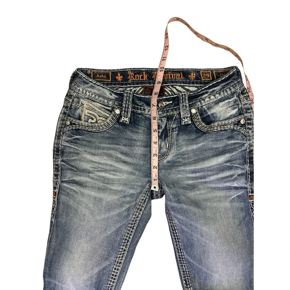 ROCK REVIVAL ASHA JEANS‎ SKINNY WOMENS 25 EMBELLISHED POCKETS 31 INSEAM